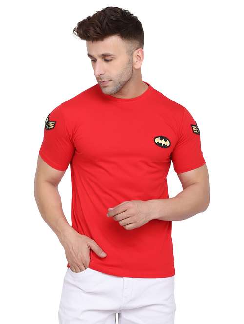 men red slim fit plain t-shirt - 19915626 - Standard Image - 0