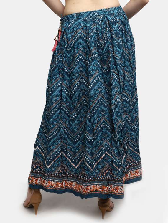blue printed flared maxi skirt - 19915924 -  Standard Image - 1