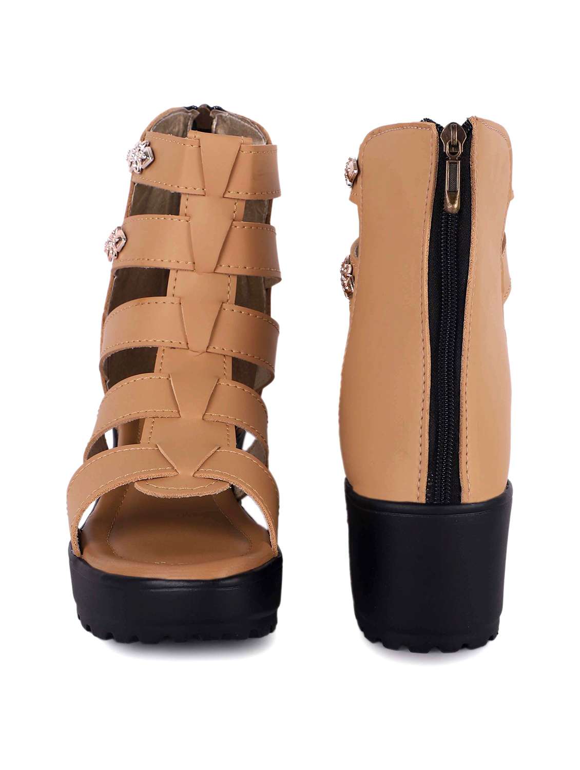 beige closed back gladiators block heel sandal - 19916800 -  Standard Image - 4