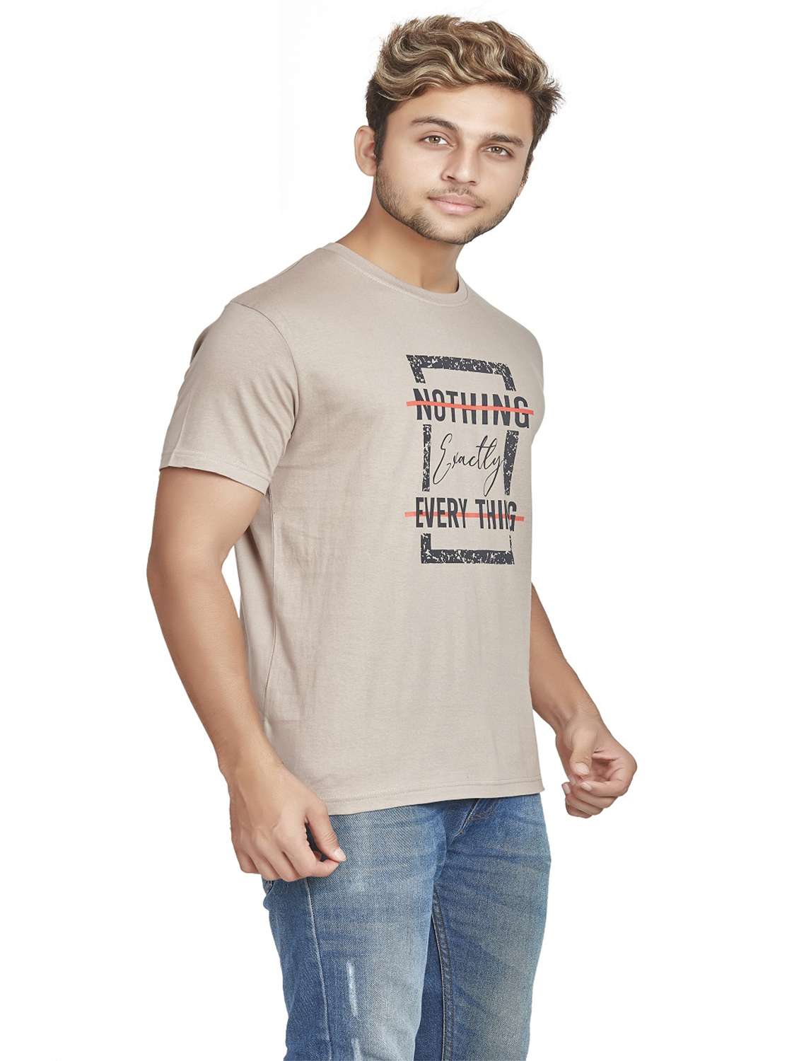 men round neck front print t-shirt - 19917166 -  Standard Image - 1