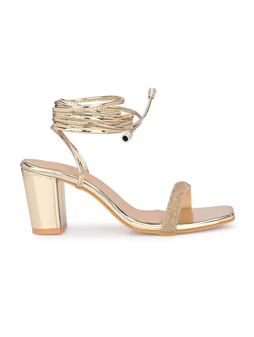 Gold Solid Gladiators Block Heel Sandal