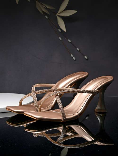 gold solid kitten heel sandal