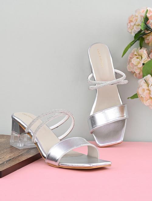 silver block heel sandal - 19920006 -  Standard Image - 0