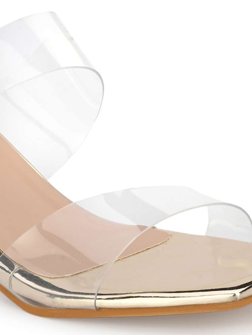 gold transparent strap block heel sandal - 19920009 - Standard Image - 4