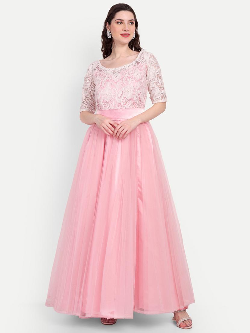 round neck laced flared gown - 19920037 - Zoom Image - 0