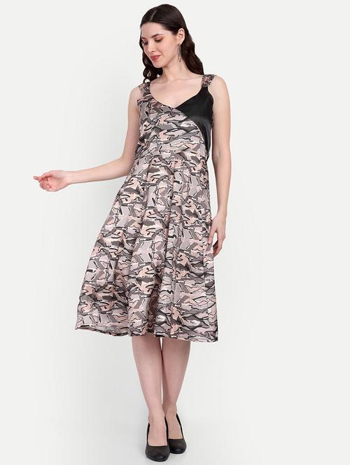 scoop neck abstract printed fit & flare dress - 19920039 -  Standard Image - 0