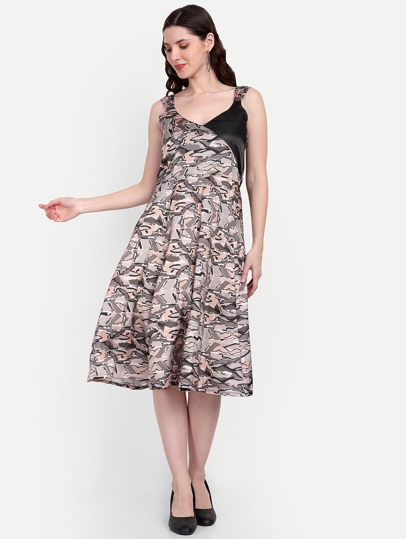 scoop neck abstract printed fit & flare dress - 19920039 -  Zoom Image - 0