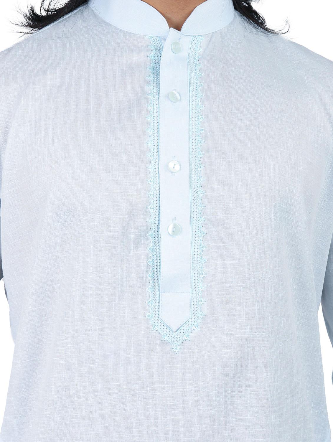 light blue solid cotton kurta - 19920546 - Standard Image - 4