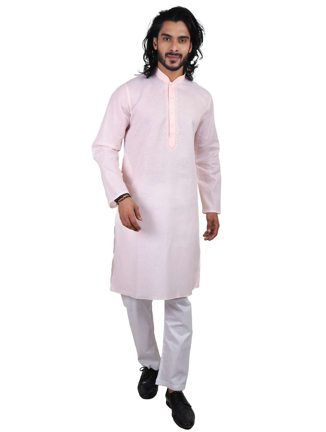 pink solid cotton long kurta - 19920550 - Standard Image - 1