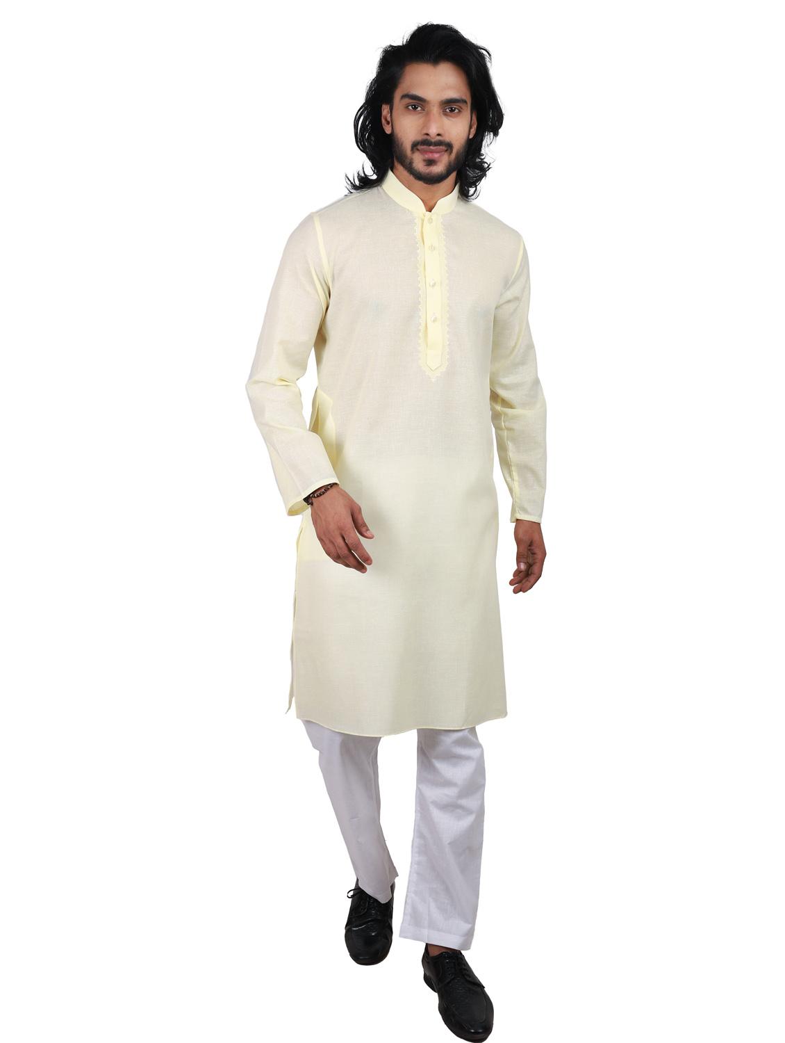 yellow solid cotton long kurta - 19920551 -  Standard Image - 1