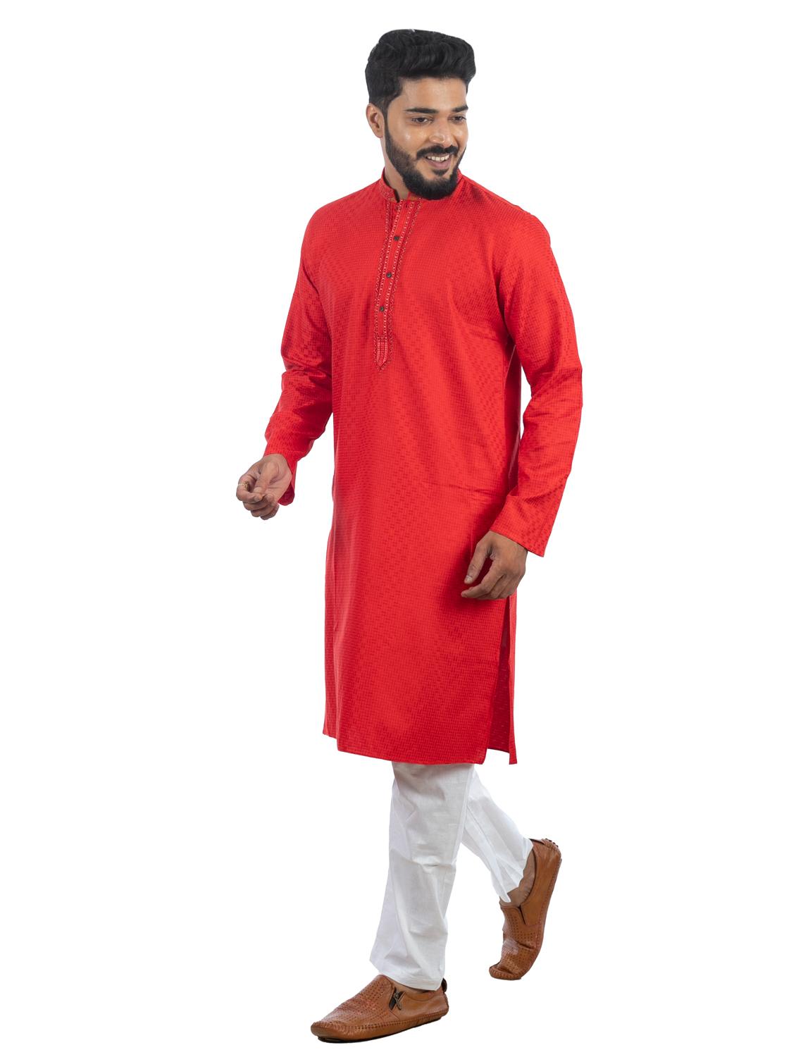 red solid cotton long kurta  - 19920554 -  Standard Image - 1