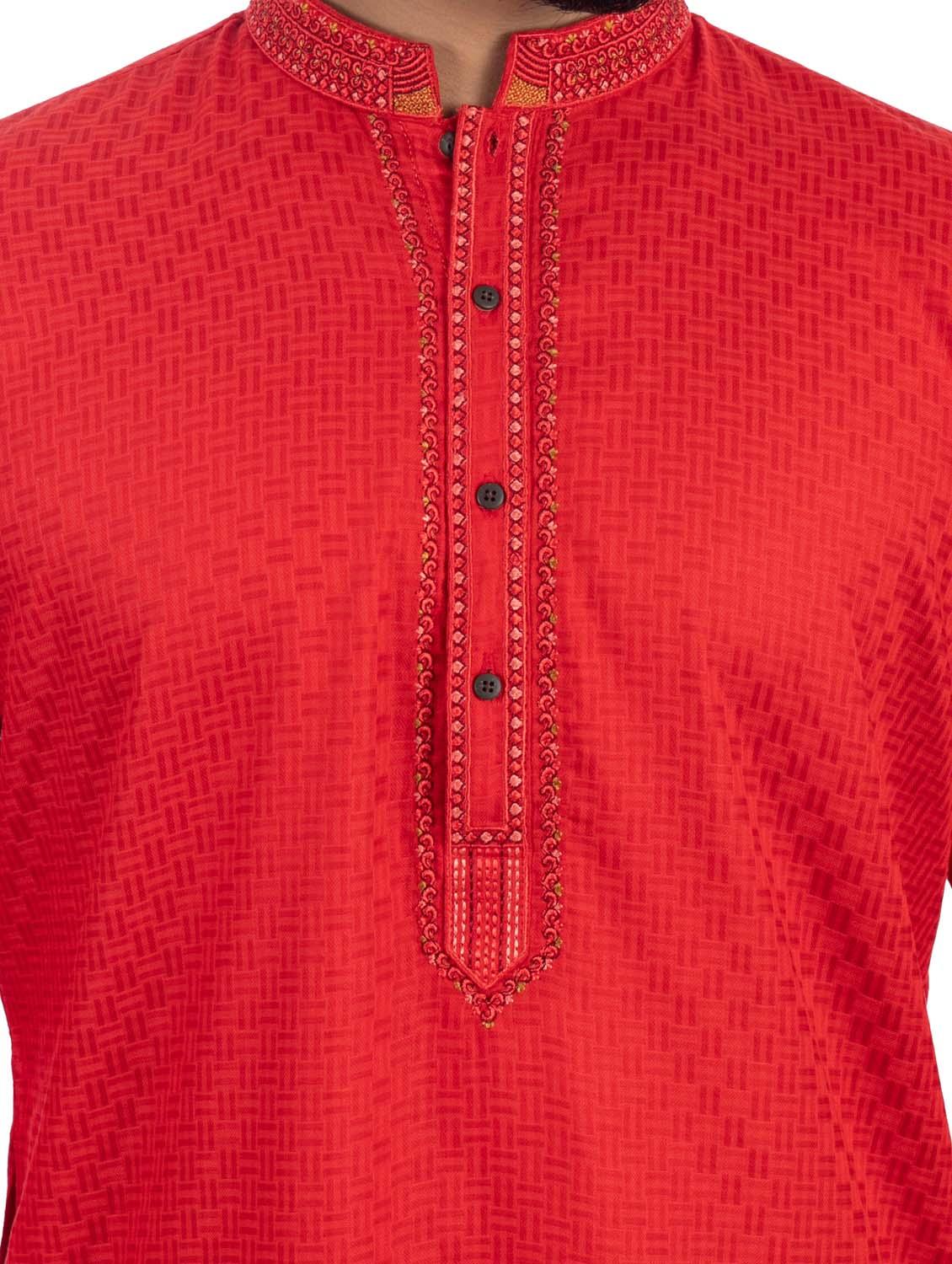 red solid cotton long kurta - 19920554 - Standard Image - 4