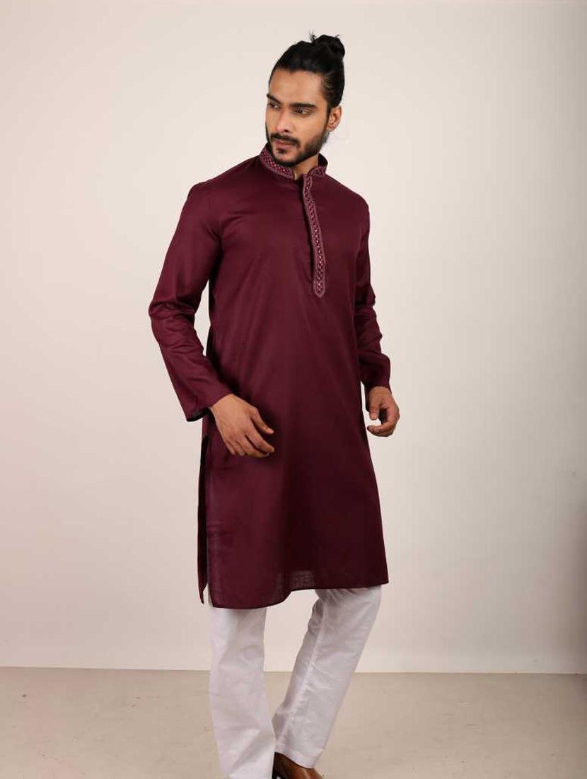 red solid cotton long kurta - 19920557 -  Standard Image - 1