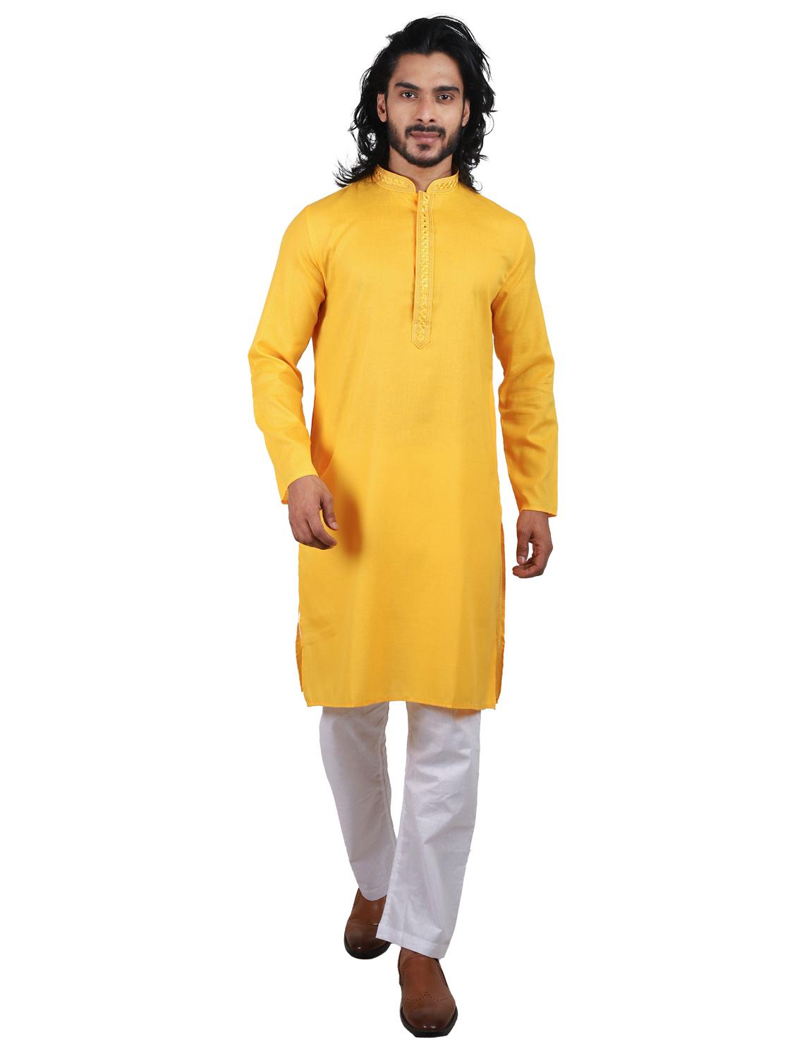 yellow solid cotton long kurta - 19920558 - Standard Image - 1
