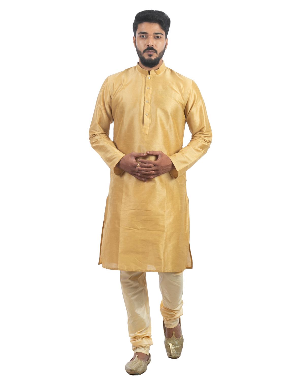 beige solid polyester long kurta - 19920561 - Standard Image - 1