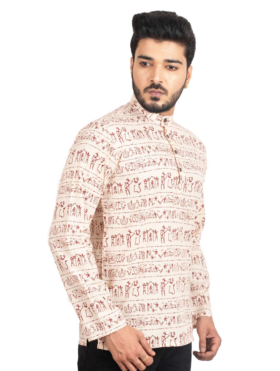 red printed cotton short kurta - 19920567 -  Standard Image - 1