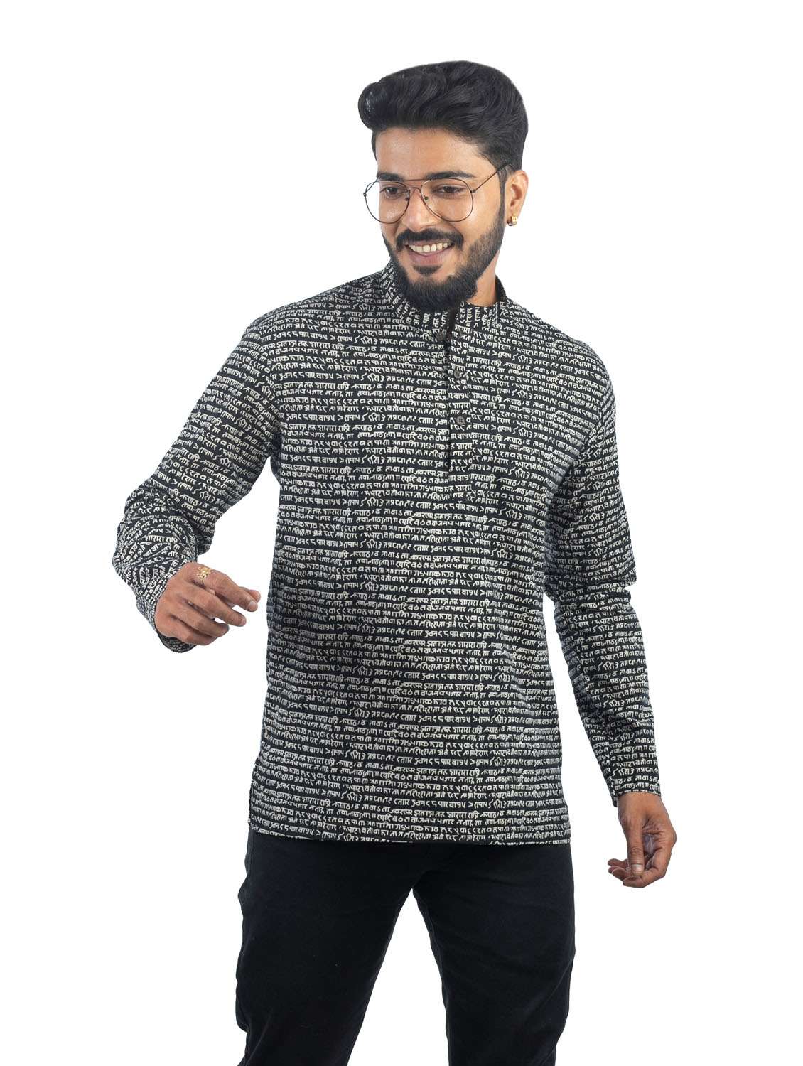 black printed cotton short kurta