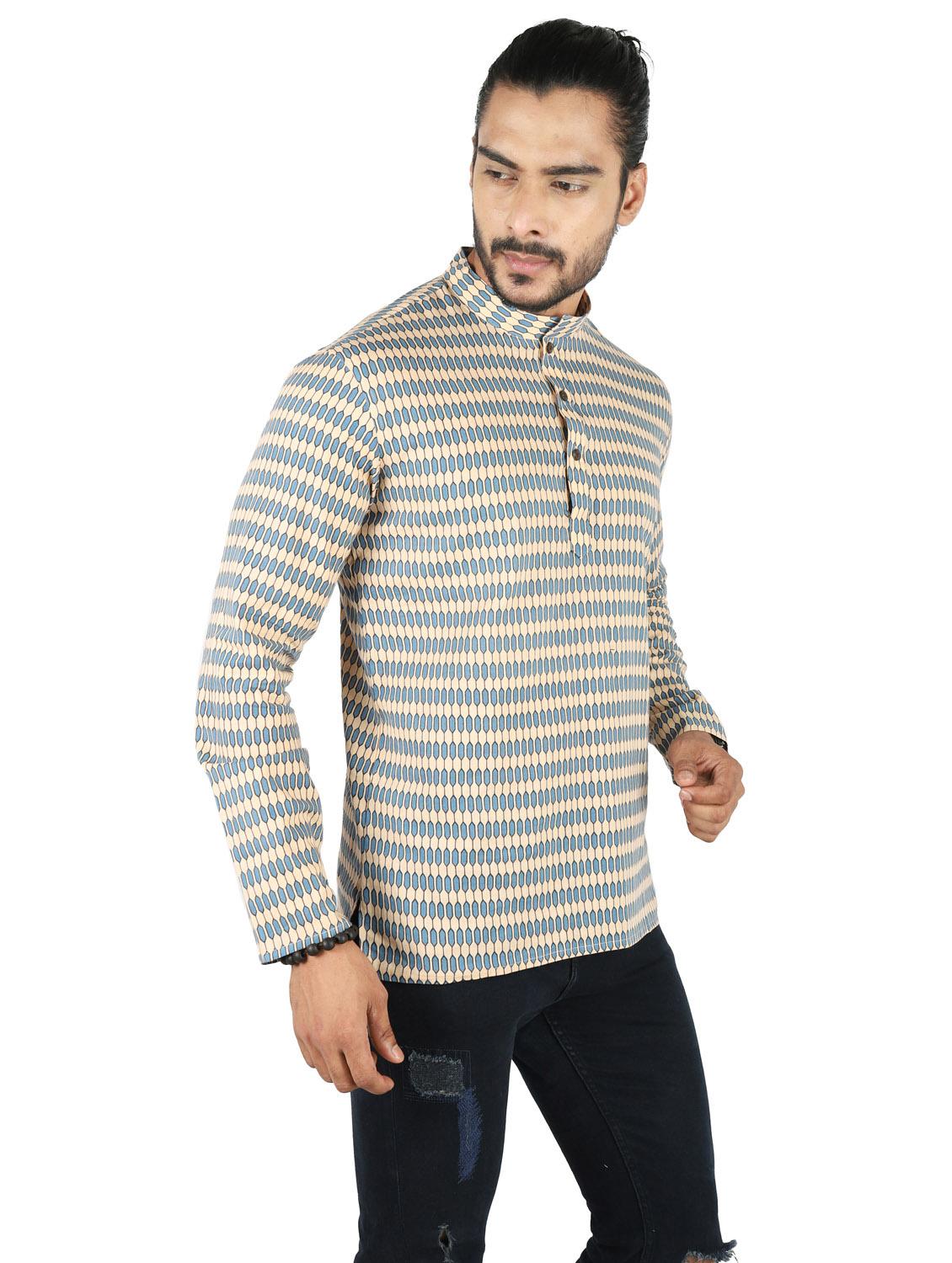 men printed mandarin neck short kurta - 19920572 - Standard Image - 1