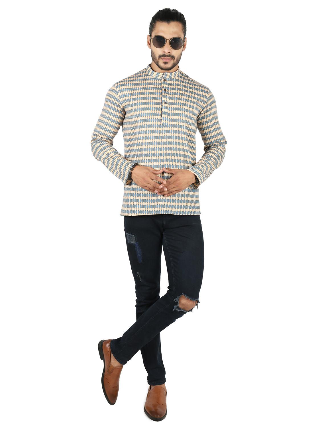 men printed mandarin neck short kurta - 19920572 - Standard Image - 4