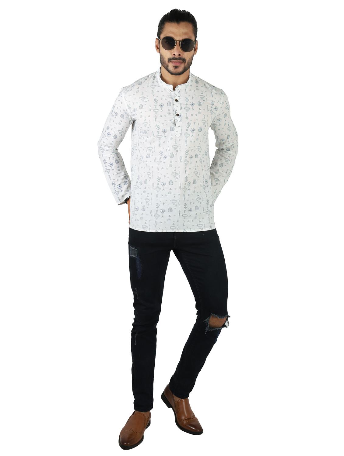 men printed mandarin neck short kurta - 19920575 - Standard Image - 1
