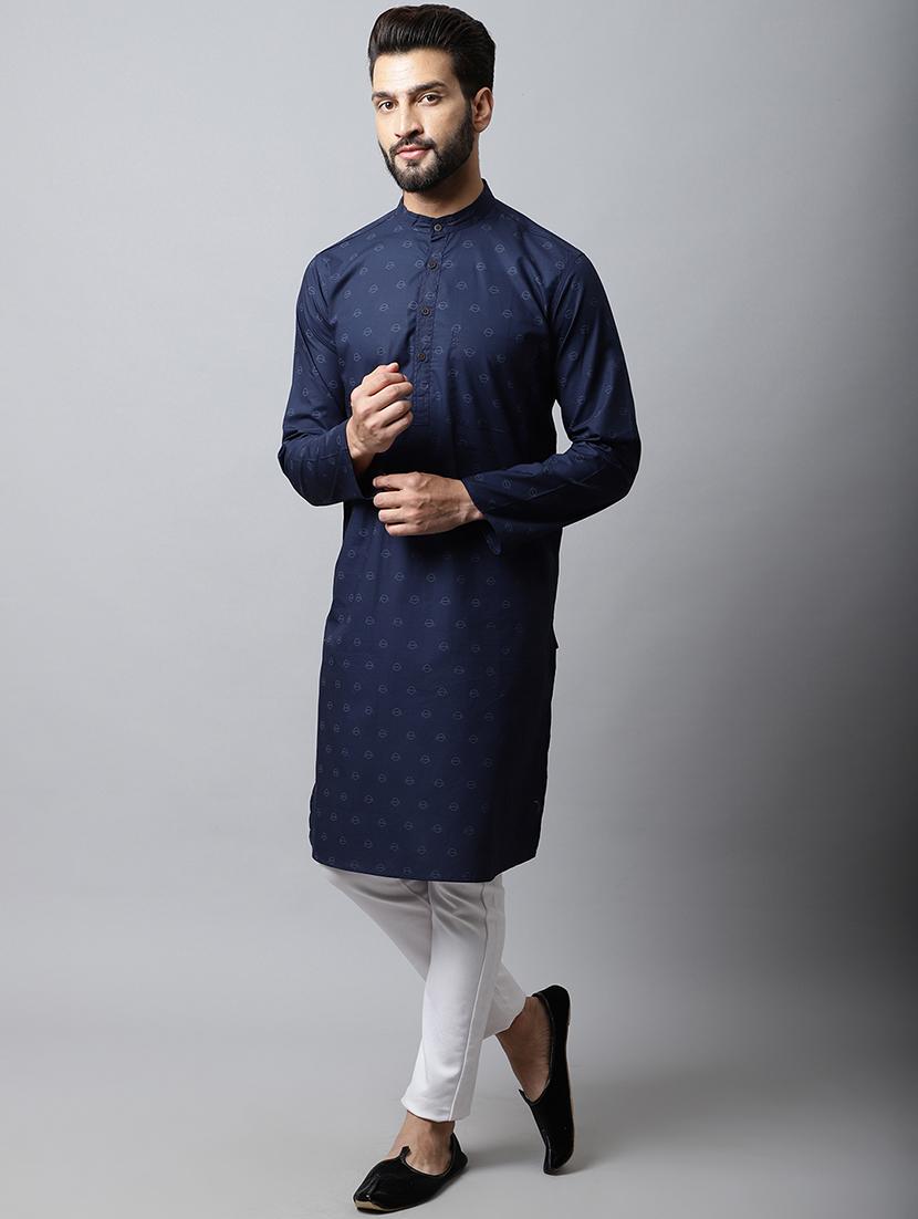 blue printed cotton long kurta - 19920737 - Standard Image - 1