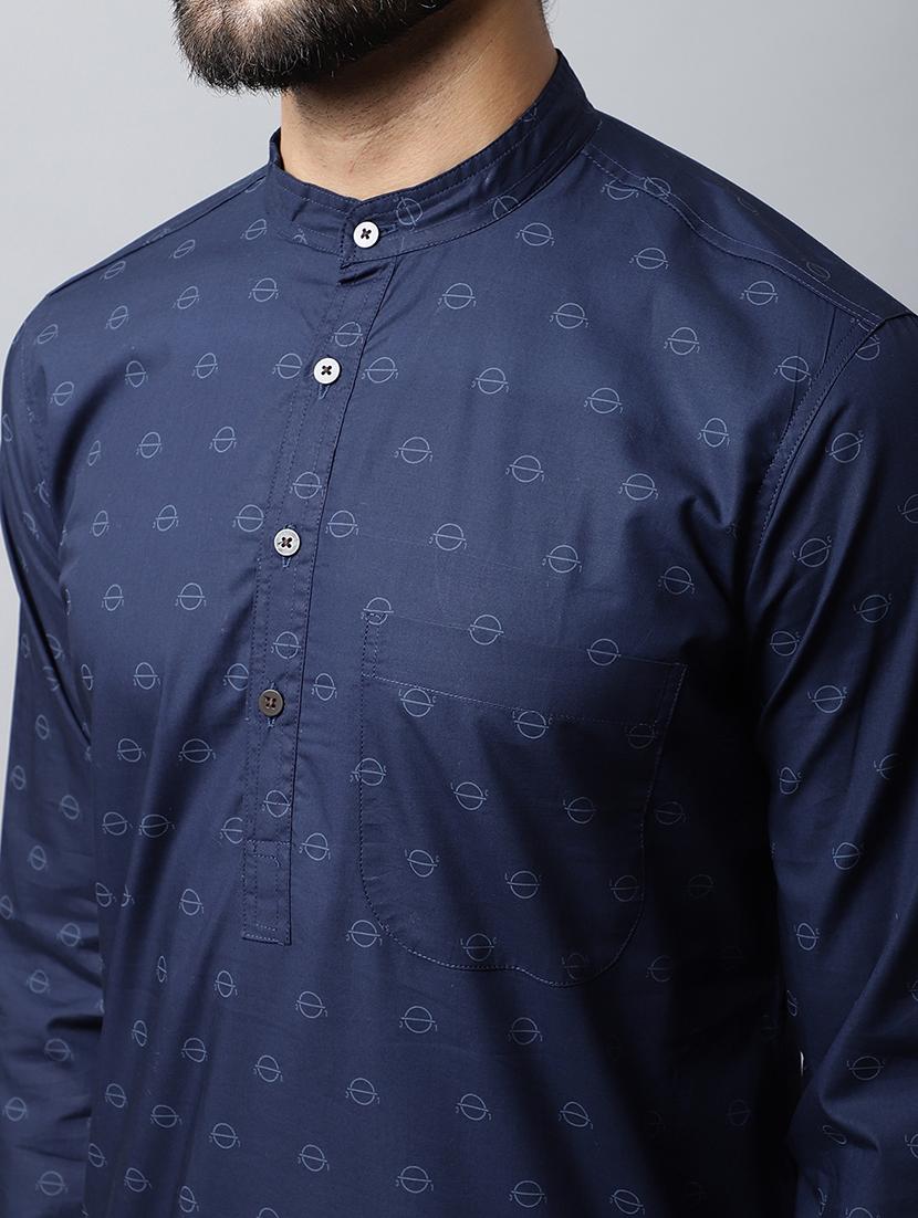 blue printed cotton long kurta - 19920737 - Standard Image - 4