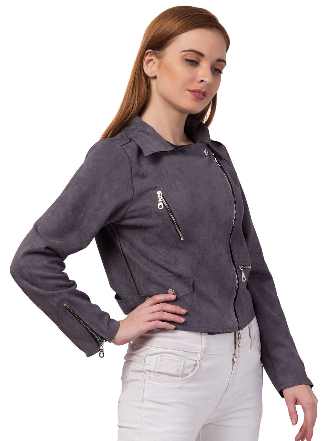 long sleeved solid zipper leather jacket - 19921810 - Standard Image - 1