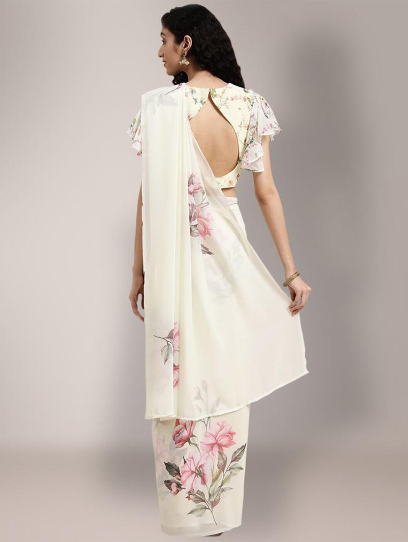 women's floral off white colored saree with blouse - 19925179 - Standard Image - 1