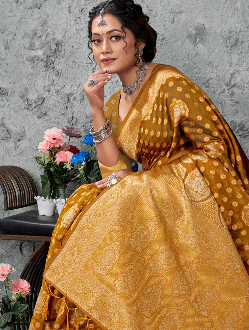 women's self design olive colored saree with blouse - 19925295 - Standard Image - 1