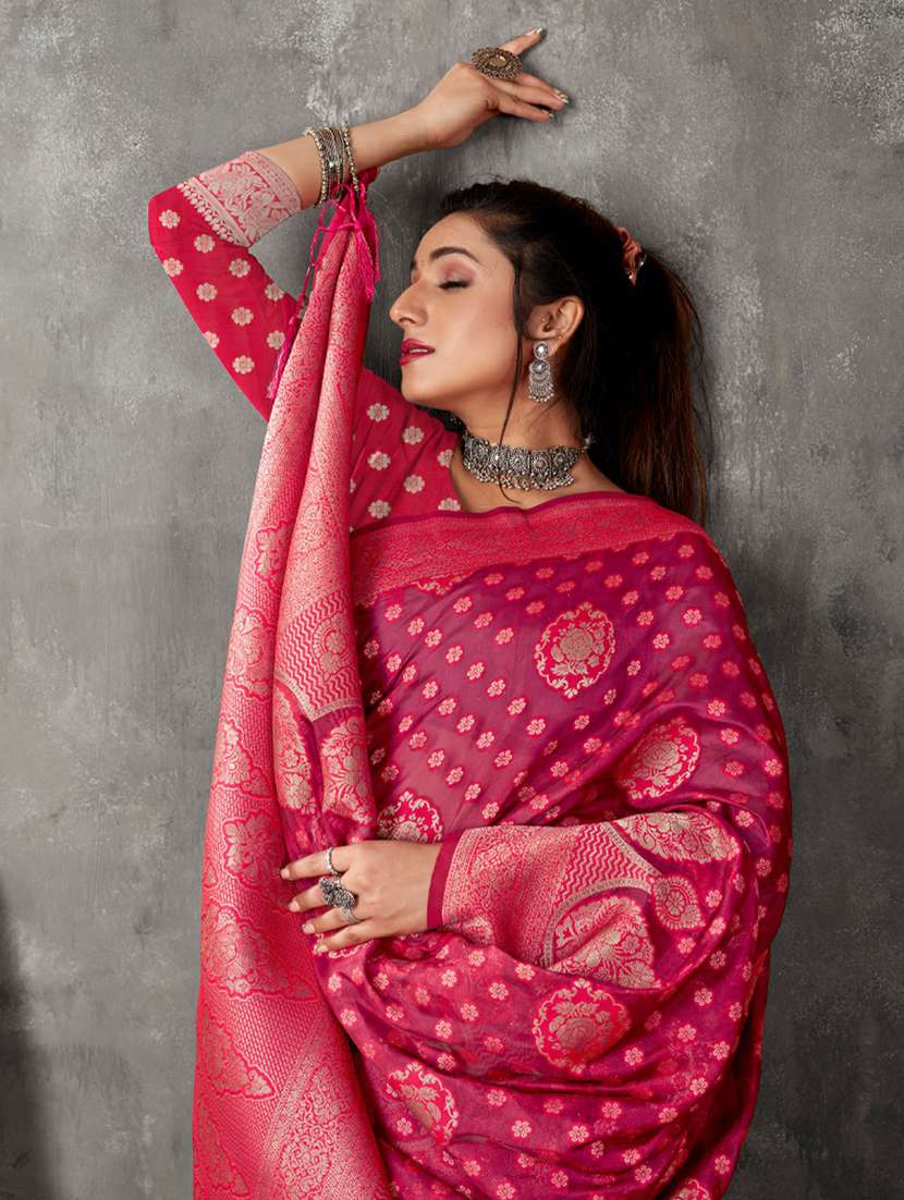 women's self design pink colored saree with blouse - 19925299 -  Standard Image - 1