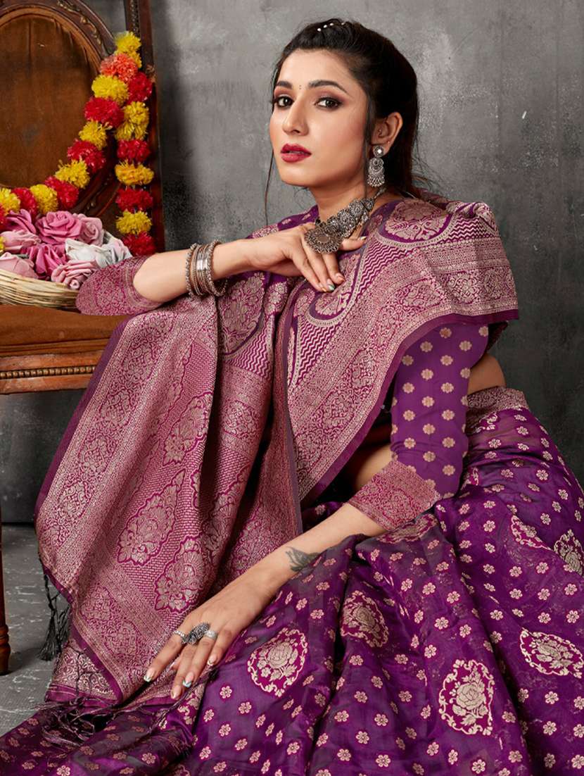 women's self design purple colored saree with blouse - 19925300 -  Standard Image - 1
