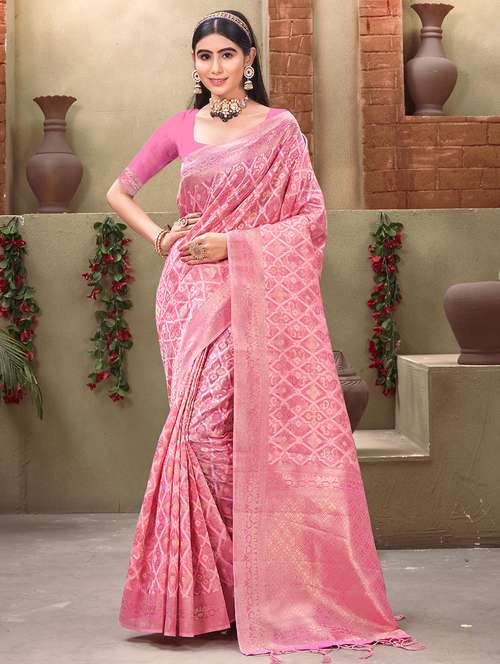women's self design pink colored saree with blouse - 19925353 -  Standard Image - 0