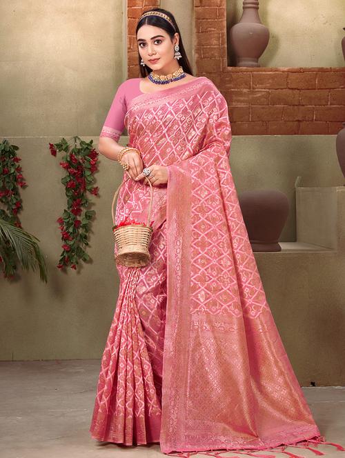 women's self design pink colored saree with blouse - 19925355 -  Standard Image - 0
