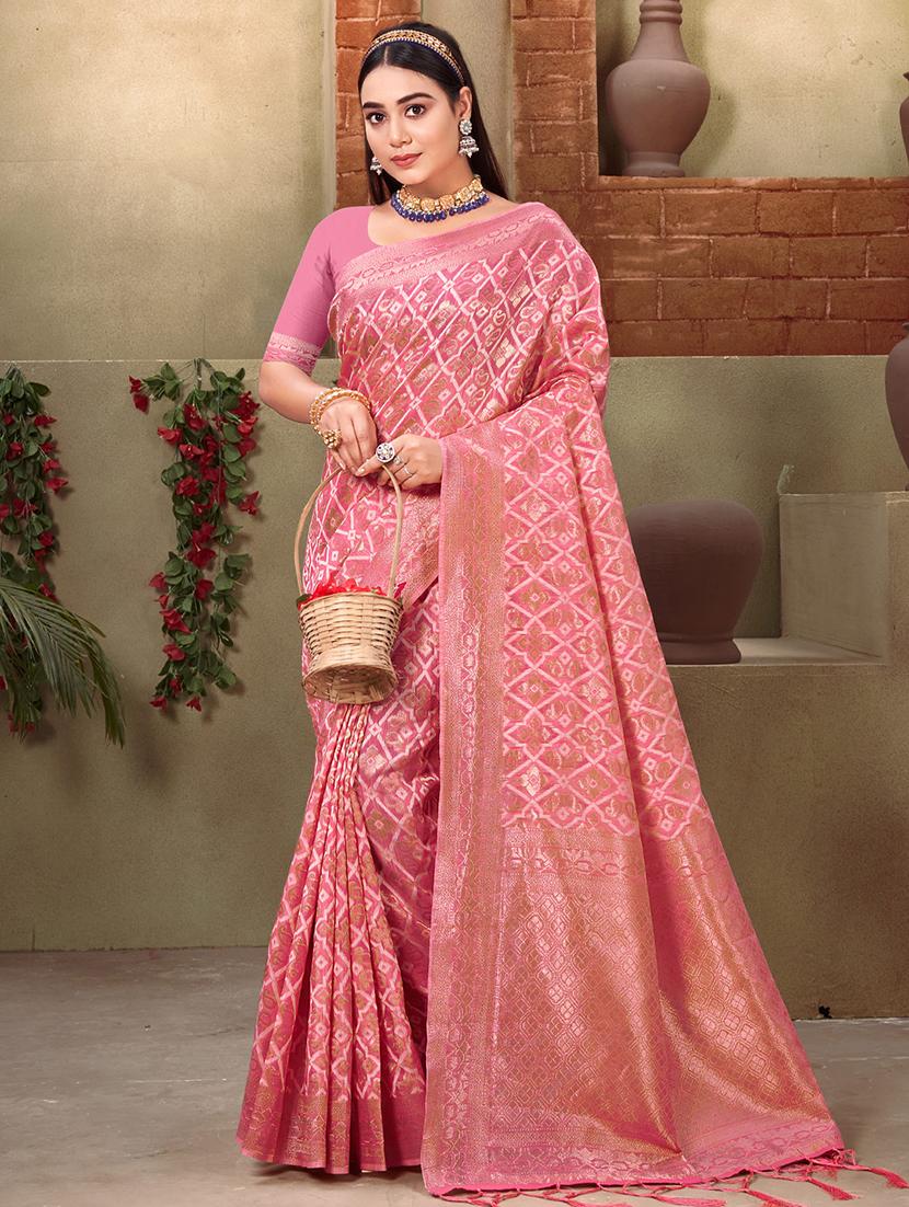 women's self design pink colored saree with blouse - 19925355 -  Zoom Image - 0