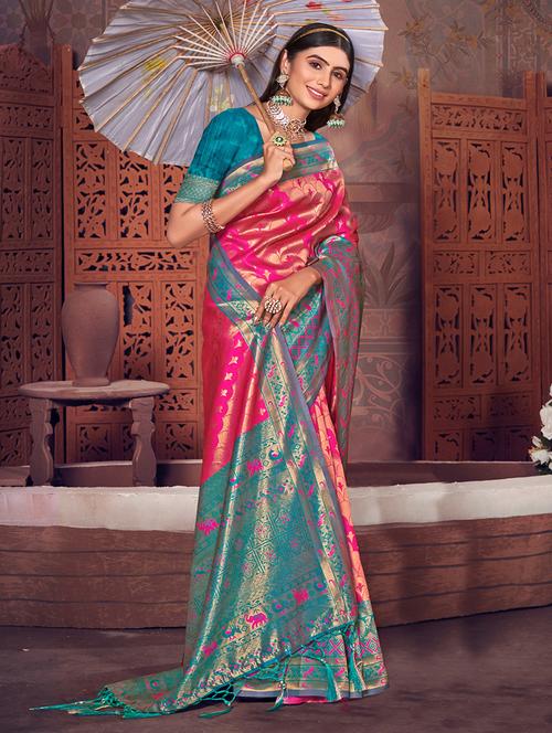 women's self design pink colored saree with blouse - 19925399 - Standard Image - 0
