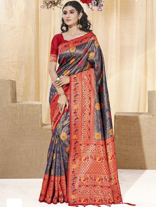 blue silk kanjivaram saree with blouse - 19925411 - Standard Image - 0