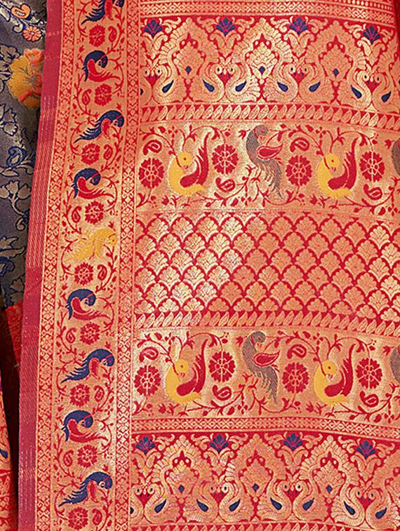 blue silk kanjivaram saree with blouse - 19925411 - Standard Image - 1