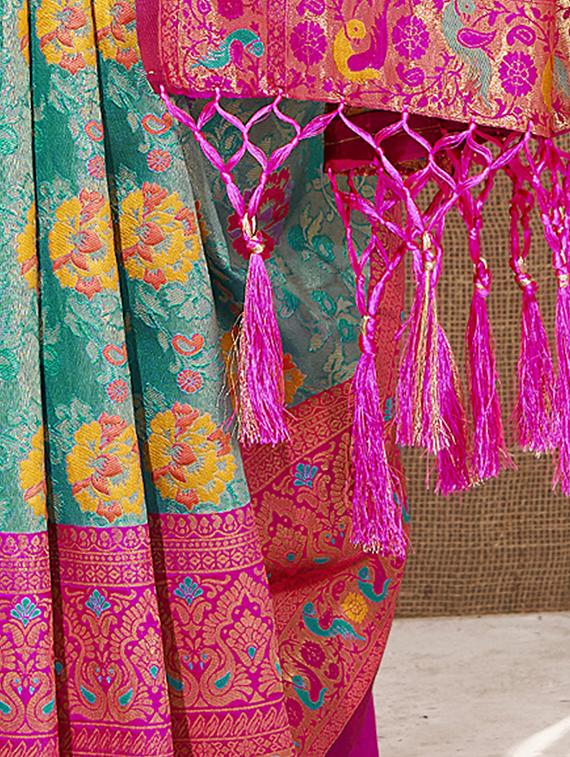 turquoise silk kanjivaram saree with blouse - 19925416 - Standard Image - 1