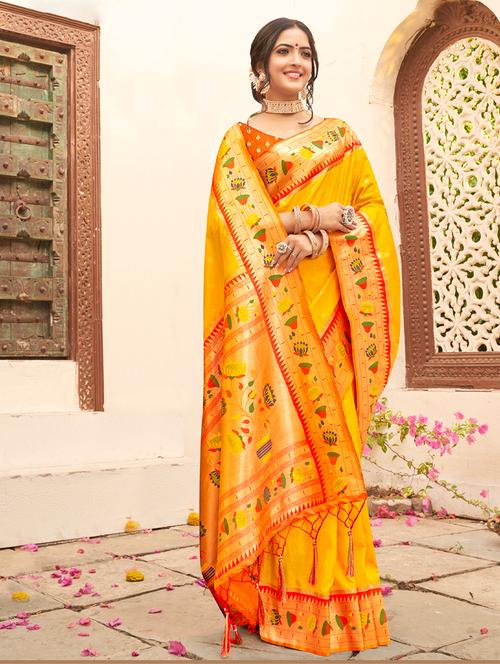 women's self design yellow colored saree with blouse - 19925438 - Standard Image - 0