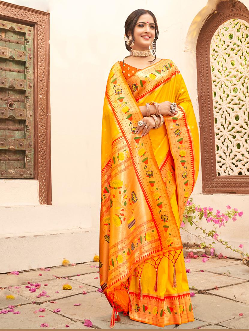 women's self design yellow colored saree with blouse - 19925438 - Zoom Image - 0