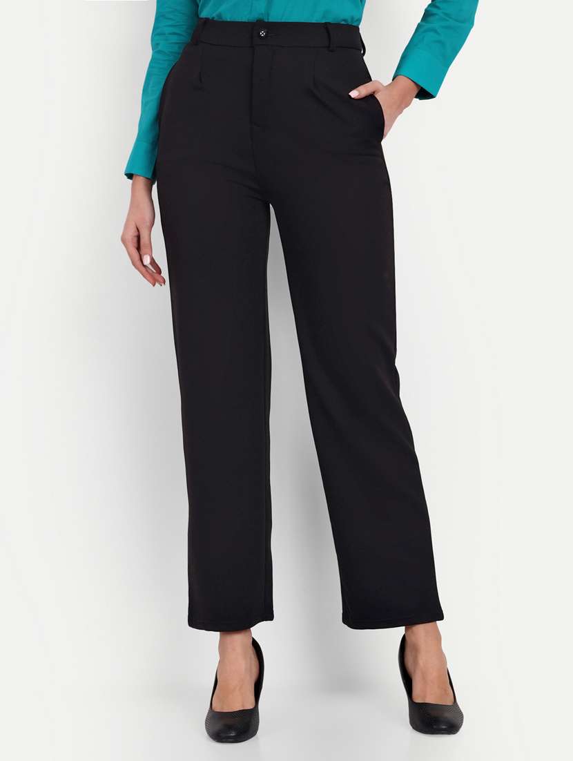black flat front full length trouser