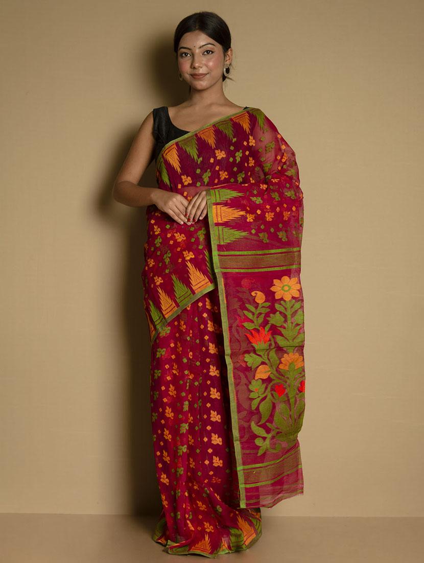 women's floral pink colored saree with blouse - 19925778 - Zoom Image - 0