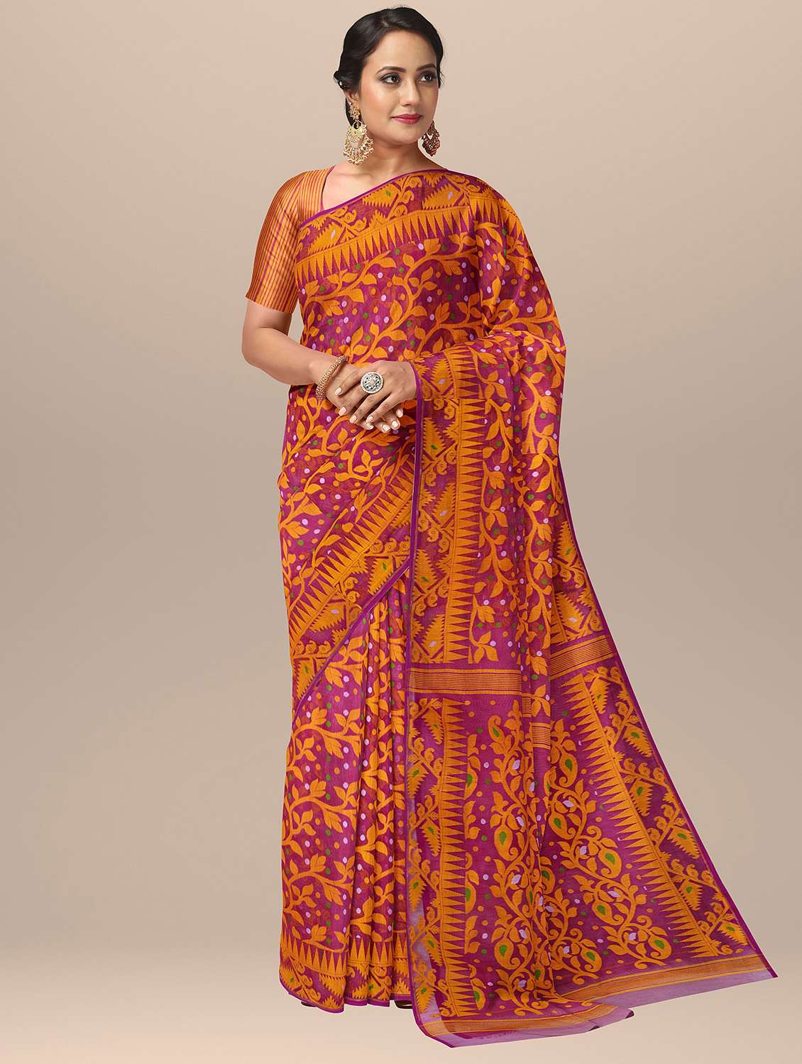 women's paisley magenta colored saree with blouse