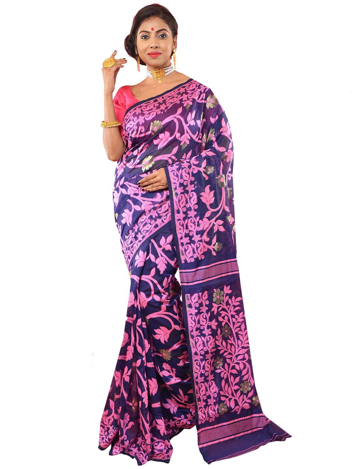 women's self design navy blue colored saree with blouse - 19925790 -  Zoom Image - 0