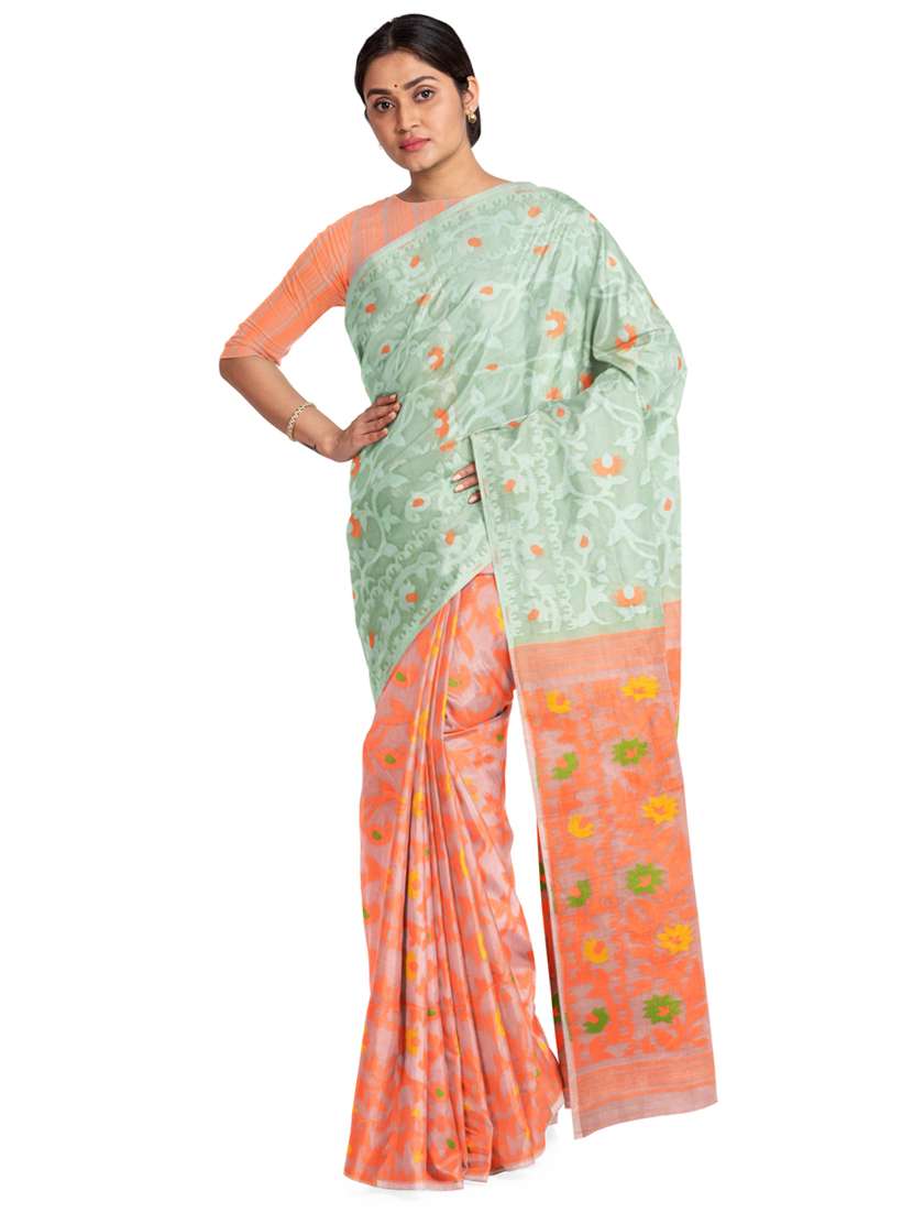 orange cotton saree with blouse
