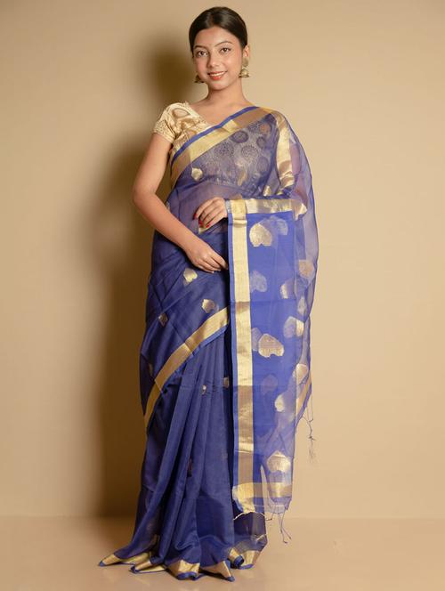 blue embroidered saree with blouse - 19925811 - Standard Image - 0