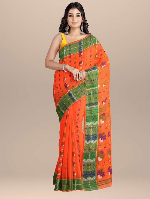 women's self design orange colored saree with blouse - 19925827 -  Standard Image - 0