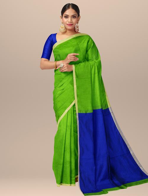 women's color block green colored saree with blouse - 19925830 -  Standard Image - 0