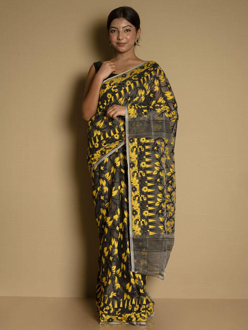women's self design black colored saree with blouse - 19925832 -  Zoom Image - 0