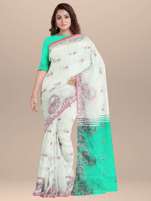 women's printed white colored saree with blouse - 19925982 -  Standard Image - 0